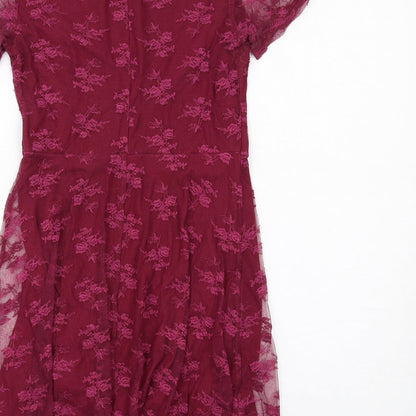H&M Womens Pink Floral Polyamide Shift Size 10 Round Neck Pullover