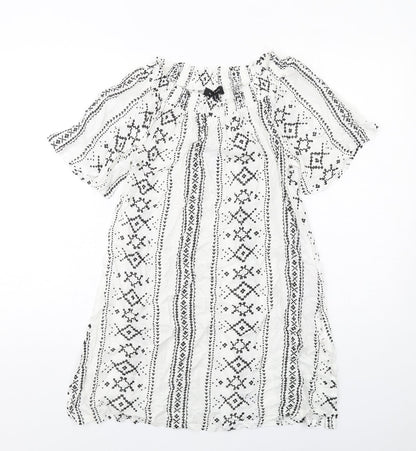 New Look Womens White Geometric Viscose A-Line Size S Boat Neck Pullover