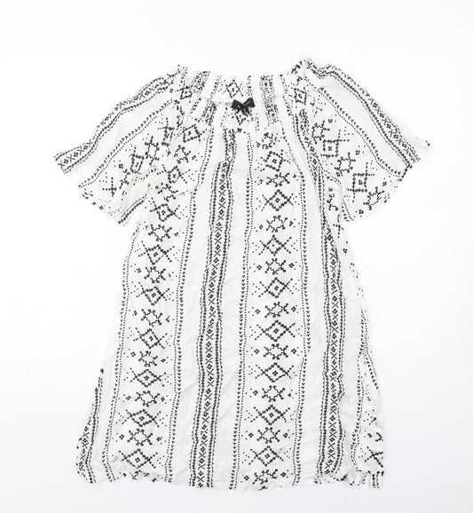 New Look Womens White Geometric Viscose A-Line Size S Boat Neck Pullover