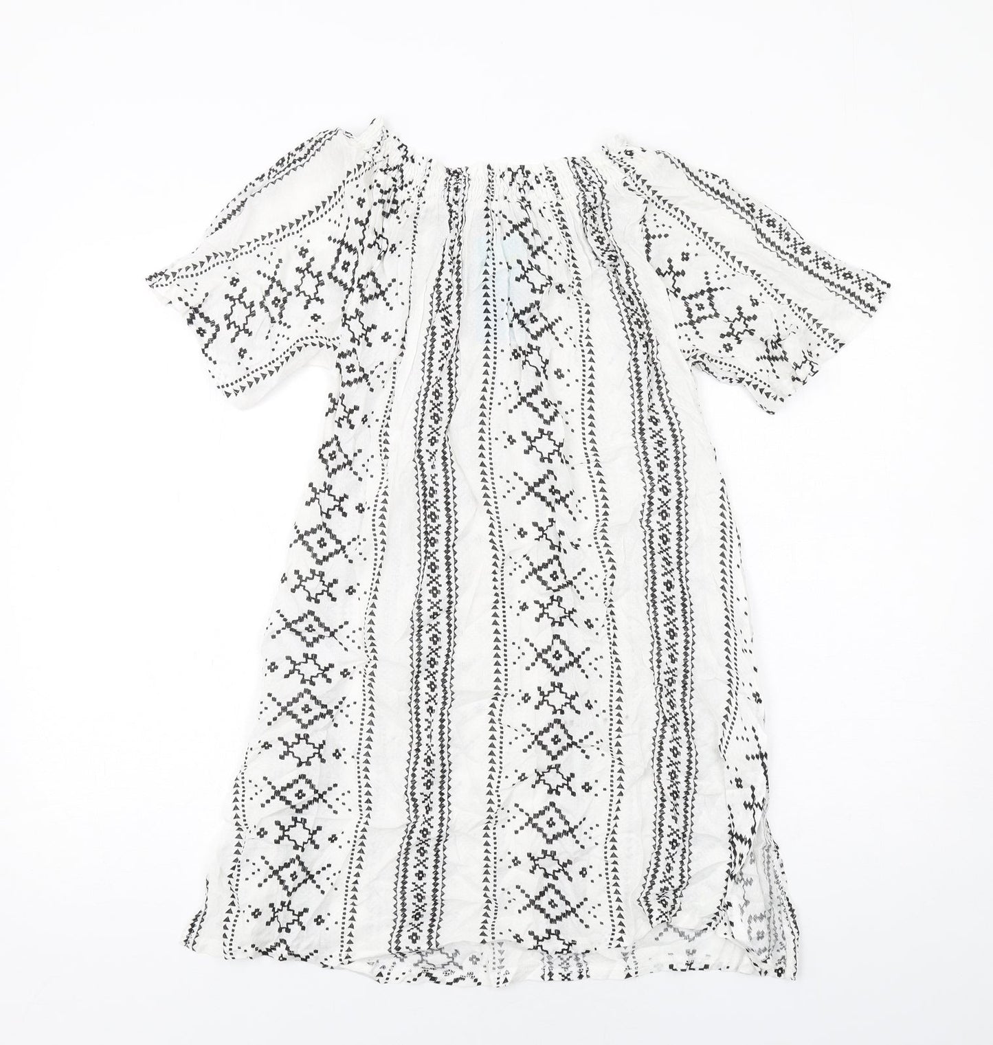 New Look Womens White Geometric Viscose A-Line Size S Boat Neck Pullover