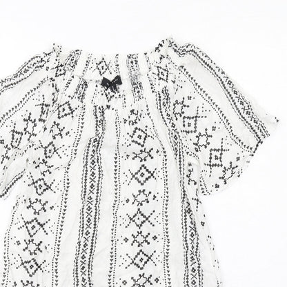 New Look Womens White Geometric Viscose A-Line Size S Boat Neck Pullover