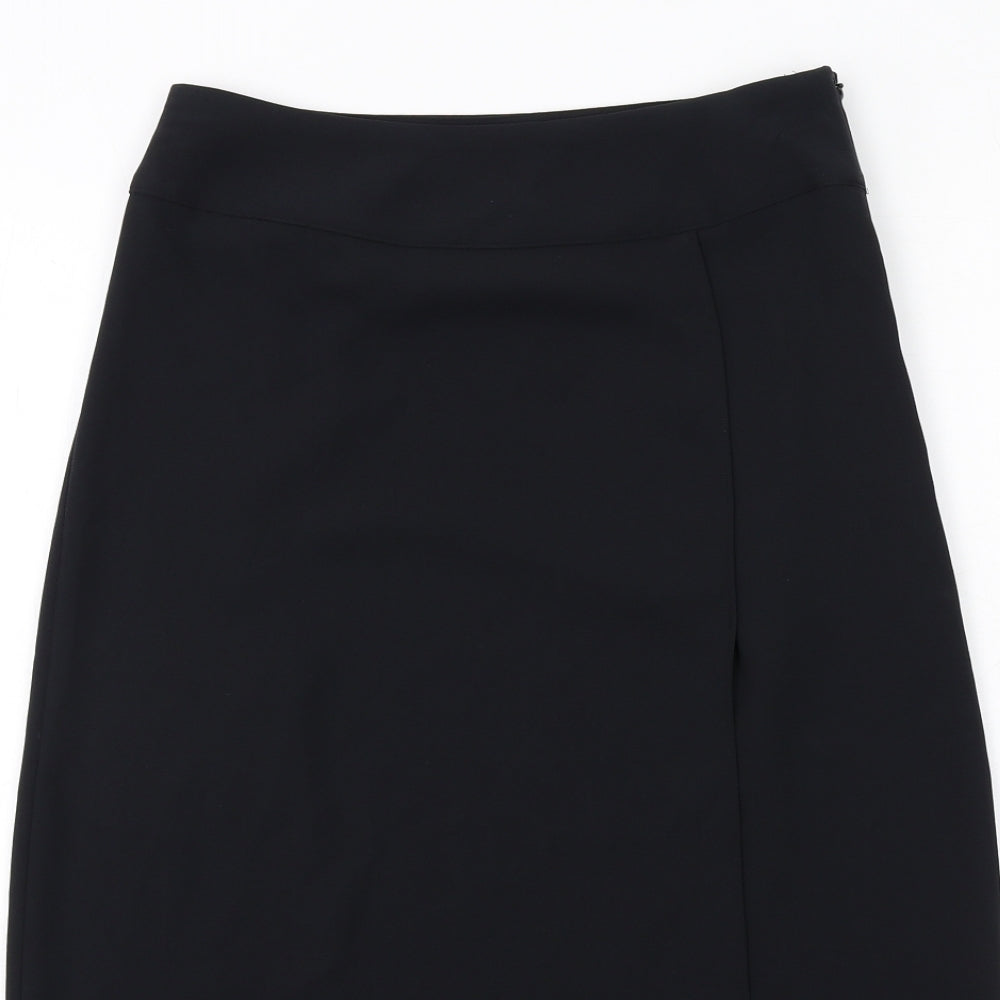 Marks and Spencer Womens Black Polyester A-Line Skirt Size 8 Zip