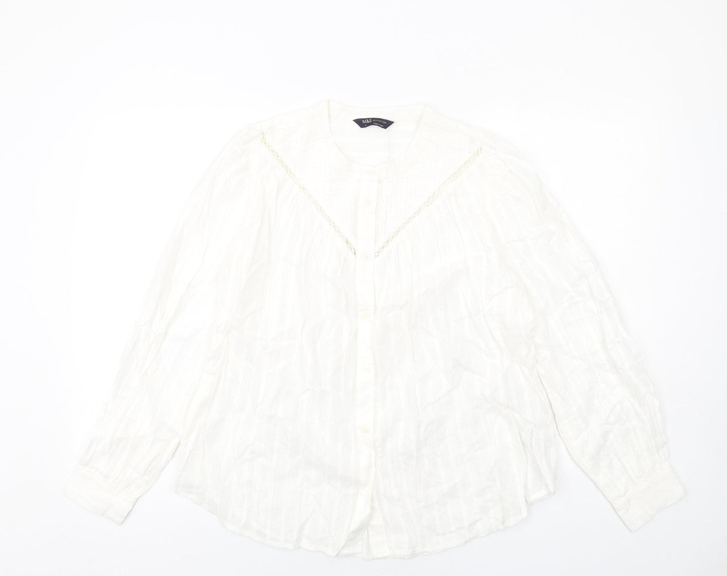 Marks and Spencer Womens White Cotton Basic Button-Up Size 8 Round Neck