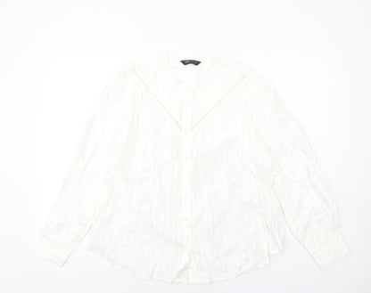 Marks and Spencer Womens White Cotton Basic Button-Up Size 8 Round Neck