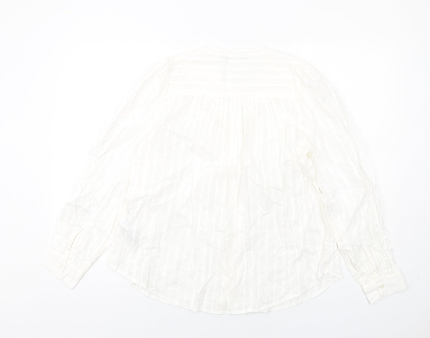 Marks and Spencer Womens White Cotton Basic Button-Up Size 8 Round Neck