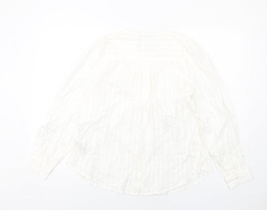 Marks and Spencer Womens White Cotton Basic Button-Up Size 8 Round Neck