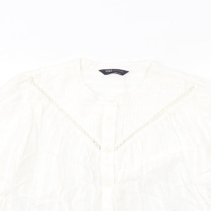 Marks and Spencer Womens White Cotton Basic Button-Up Size 8 Round Neck