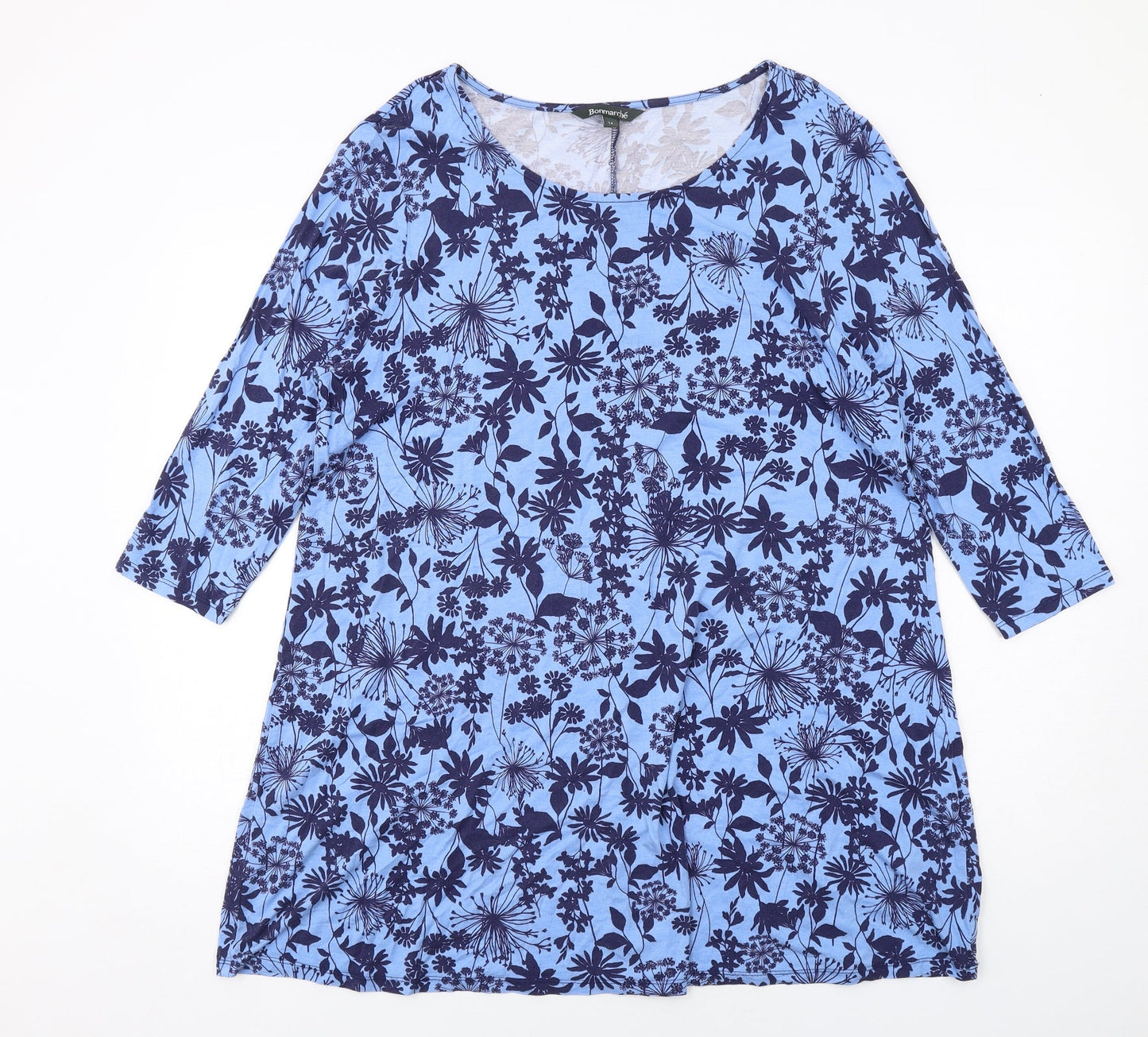 Bonmarché Womens Blue Floral Viscose A-Line Size 14 Round Neck Pullover