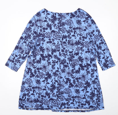Bonmarché Womens Blue Floral Viscose A-Line Size 14 Round Neck Pullover