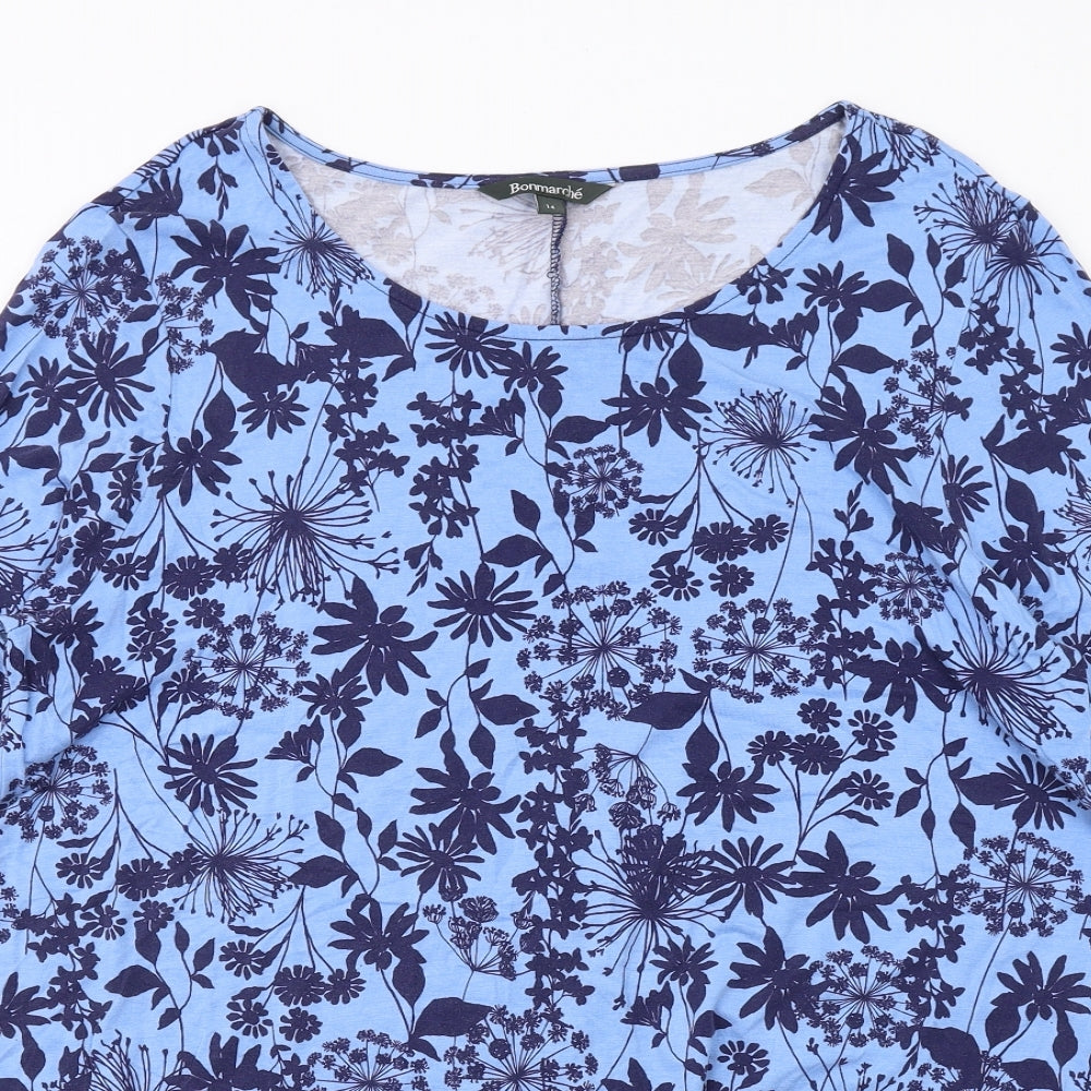 Bonmarché Womens Blue Floral Viscose A-Line Size 14 Round Neck Pullover