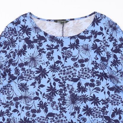 Bonmarché Womens Blue Floral Viscose A-Line Size 14 Round Neck Pullover