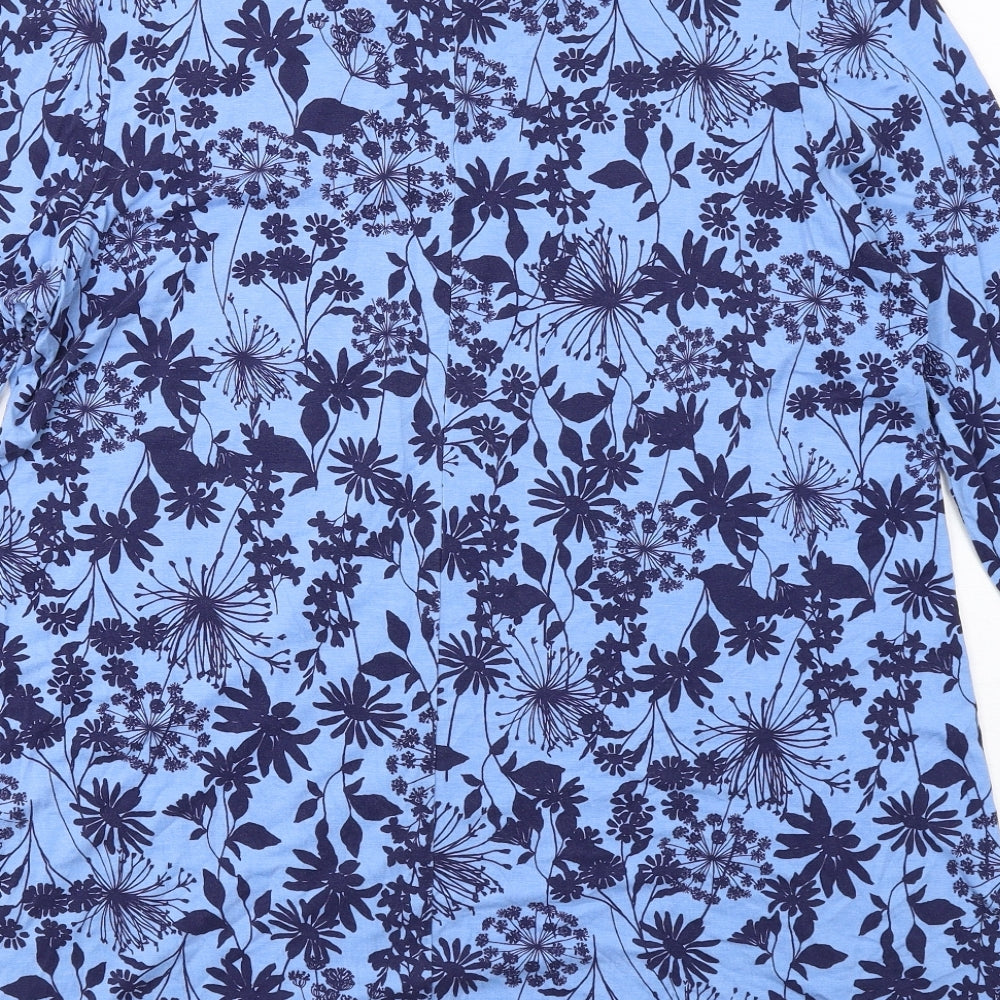 Bonmarché Womens Blue Floral Viscose A-Line Size 14 Round Neck Pullover