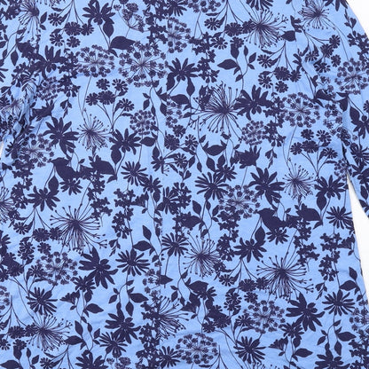 Bonmarché Womens Blue Floral Viscose A-Line Size 14 Round Neck Pullover