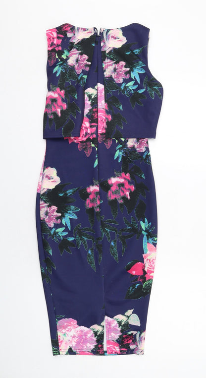 AX Paris Womens Blue Floral Polyester Shift Size 8 Round Neck