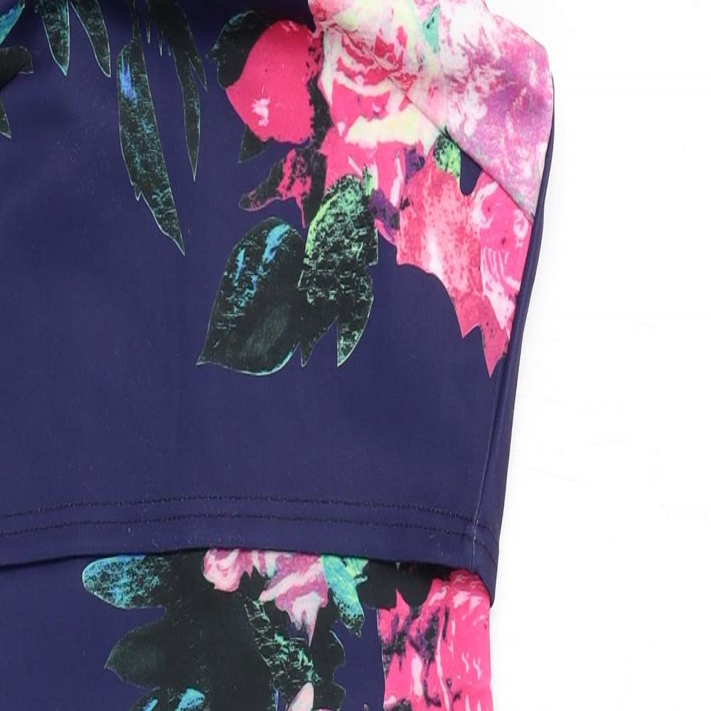 AX Paris Womens Blue Floral Polyester Shift Size 8 Round Neck