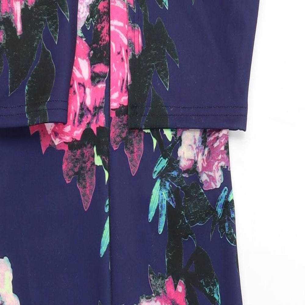 AX Paris Womens Blue Floral Polyester Shift Size 8 Round Neck