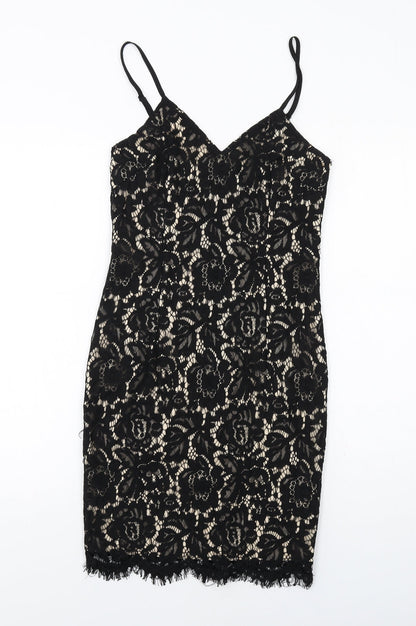 AX Paris Womens Black Polyester Shift Size 10 V-Neck Zip