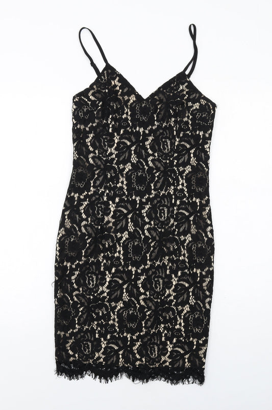 AX Paris Womens Black Polyester Shift Size 10 V-Neck Zip