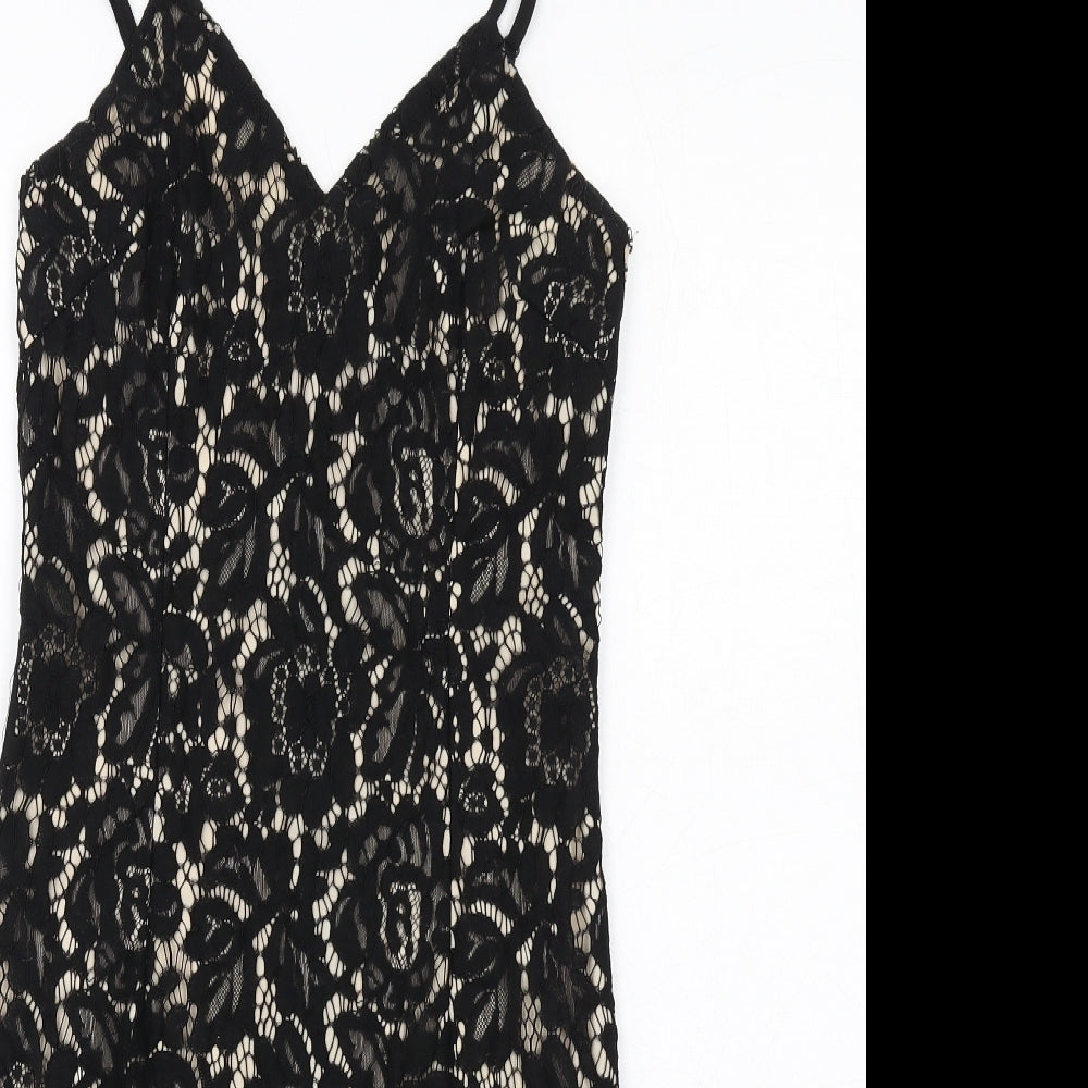 AX Paris Womens Black Polyester Shift Size 10 V-Neck Zip