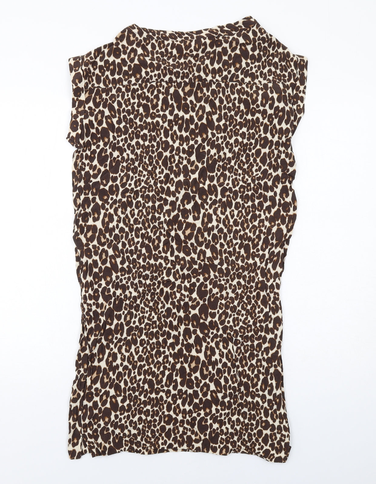 NEXT Womens Beige Animal Print Viscose T-Shirt Dress Size 8 Round Neck Pullover - Leopard Print