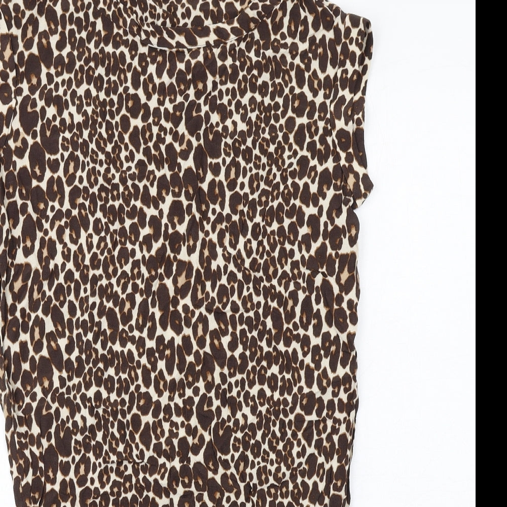 NEXT Womens Beige Animal Print Viscose T-Shirt Dress Size 8 Round Neck Pullover - Leopard Print
