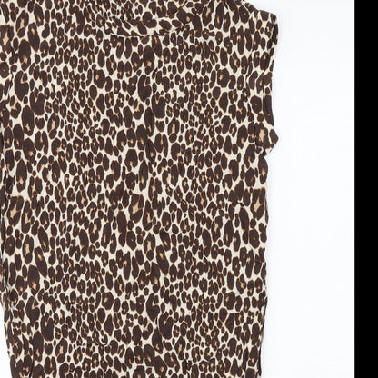 NEXT Womens Beige Animal Print Viscose T-Shirt Dress Size 8 Round Neck Pullover - Leopard Print