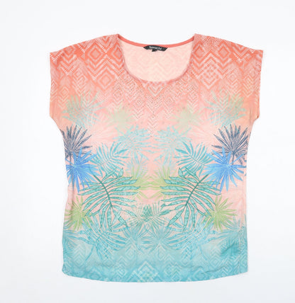 Bonmarché Womens Multicoloured Geometric Polyester Basic T-Shirt Size 12 Round Neck