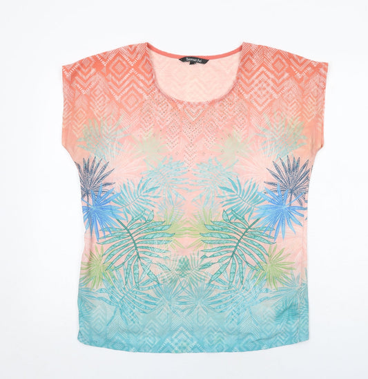 Bonmarché Womens Multicoloured Geometric Polyester Basic T-Shirt Size 12 Round Neck