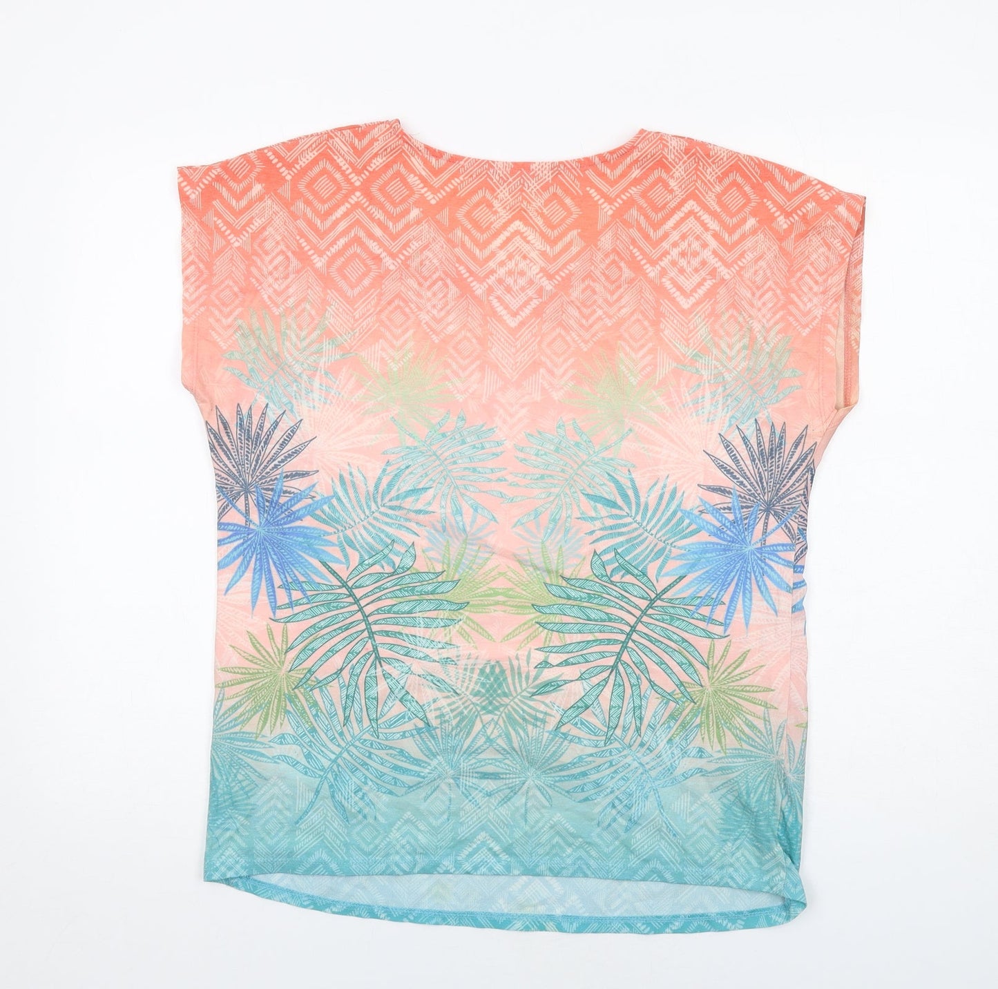 Bonmarché Womens Multicoloured Geometric Polyester Basic T-Shirt Size 12 Round Neck