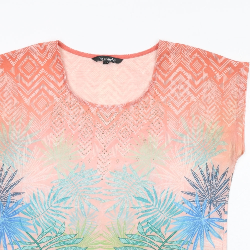 Bonmarché Womens Multicoloured Geometric Polyester Basic T-Shirt Size 12 Round Neck