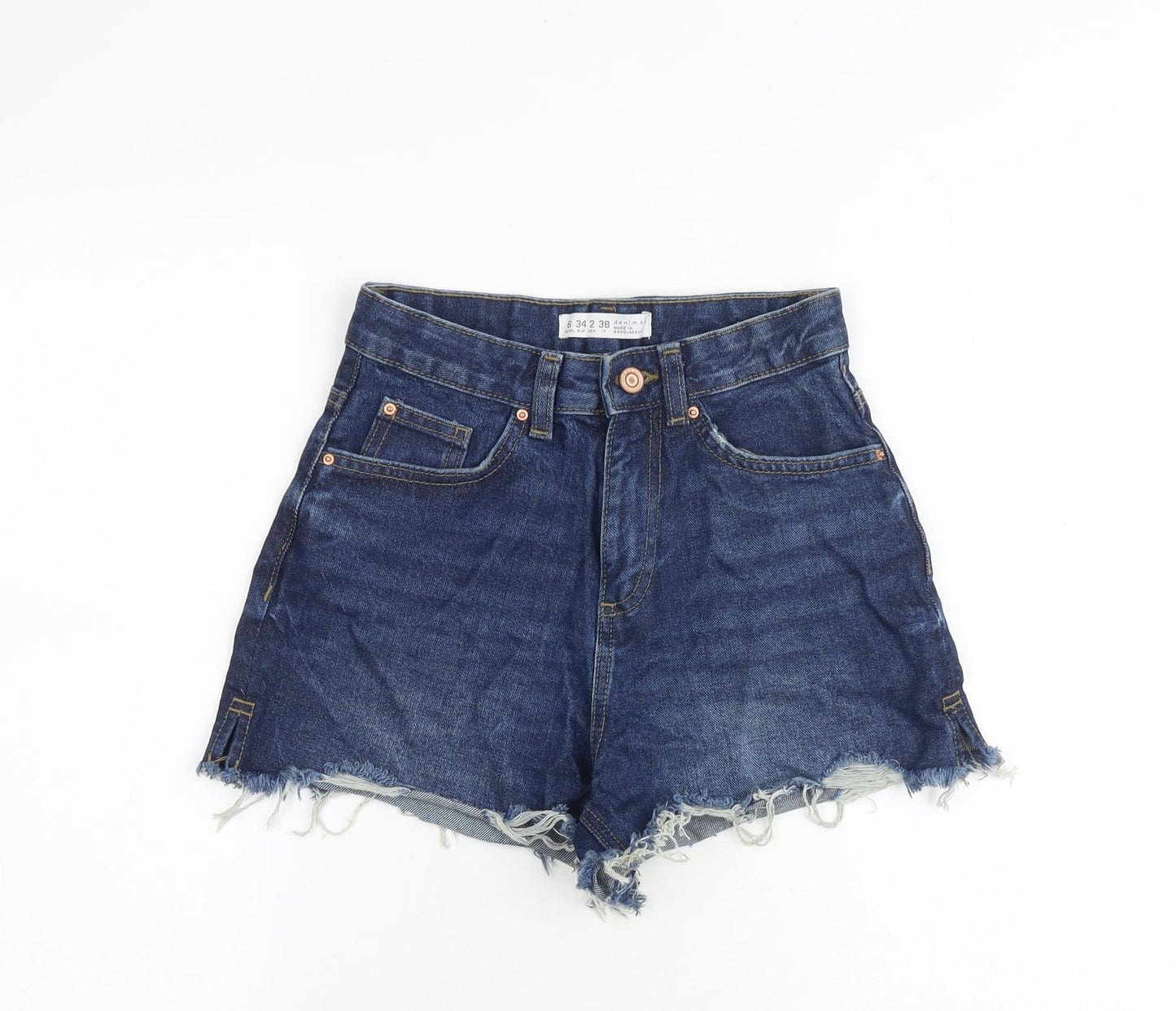 Denim & Co. Womens Blue 100% Cotton Boyfriend Shorts Size 6 Regular Zip - Raw Hem