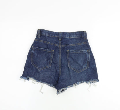 Denim & Co. Womens Blue 100% Cotton Boyfriend Shorts Size 6 Regular Zip - Raw Hem