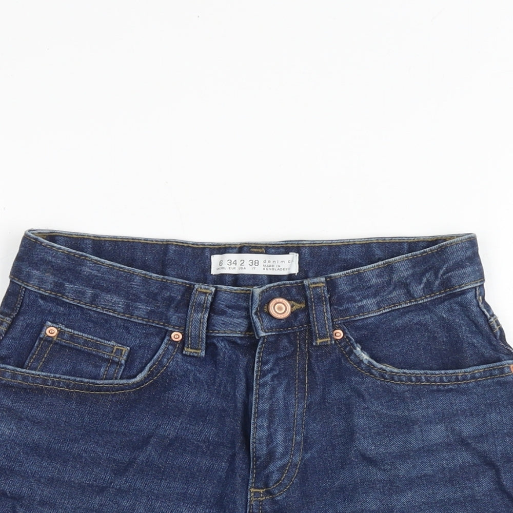 Denim & Co. Womens Blue 100% Cotton Boyfriend Shorts Size 6 Regular Zip - Raw Hem