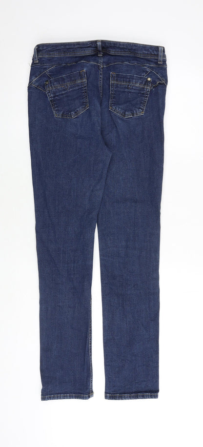 Per Una Womens Blue Cotton Straight Jeans Size 30 in L30 in Regular Zip