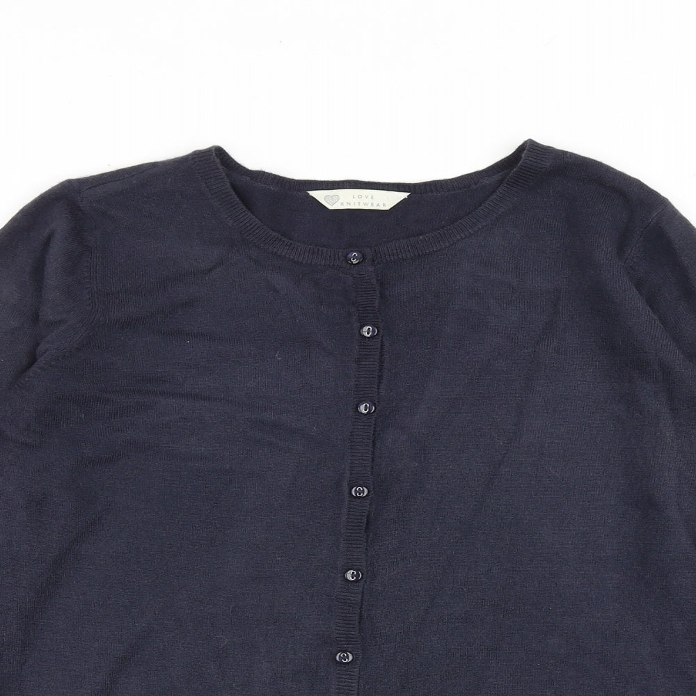 BHS Womens Blue Round Neck Acrylic Cardigan Jumper Size 10