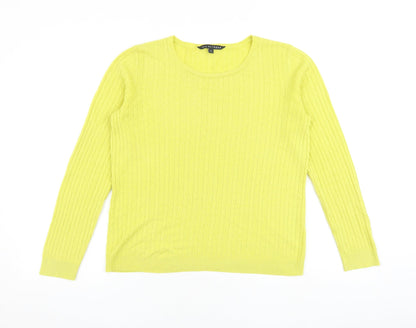 Bonmarché Womens Yellow Round Neck Acrylic Pullover Jumper Size 12