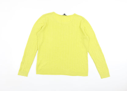 Bonmarché Womens Yellow Round Neck Acrylic Pullover Jumper Size 12