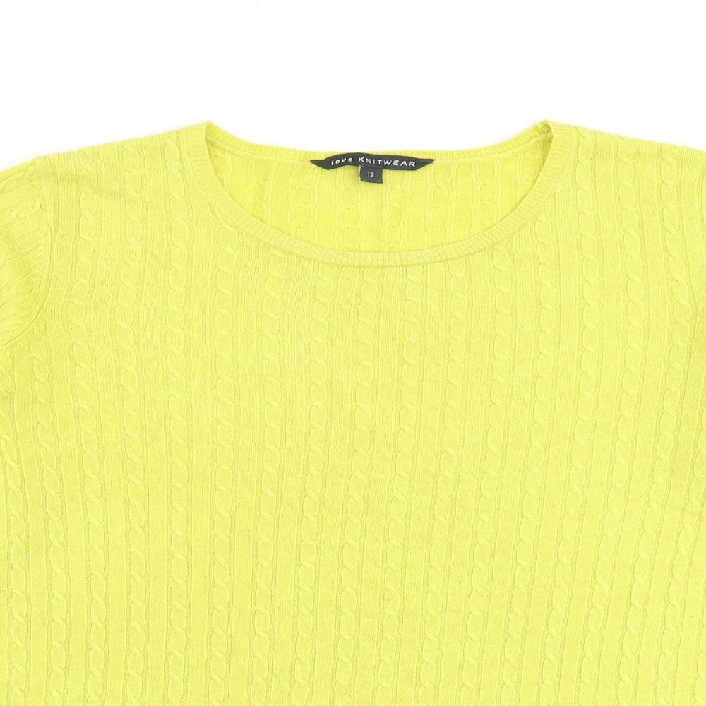 Bonmarché Womens Yellow Round Neck Acrylic Pullover Jumper Size 12