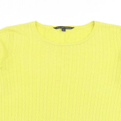 Bonmarché Womens Yellow Round Neck Acrylic Pullover Jumper Size 12