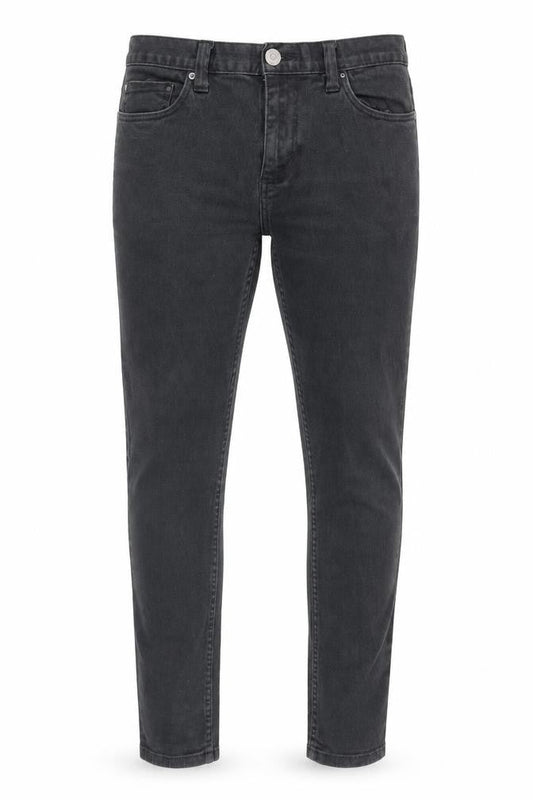 Front view of Denim & Co. men’s grey cotton skinny jeans, size 32, in, 32-inch leg slim zip