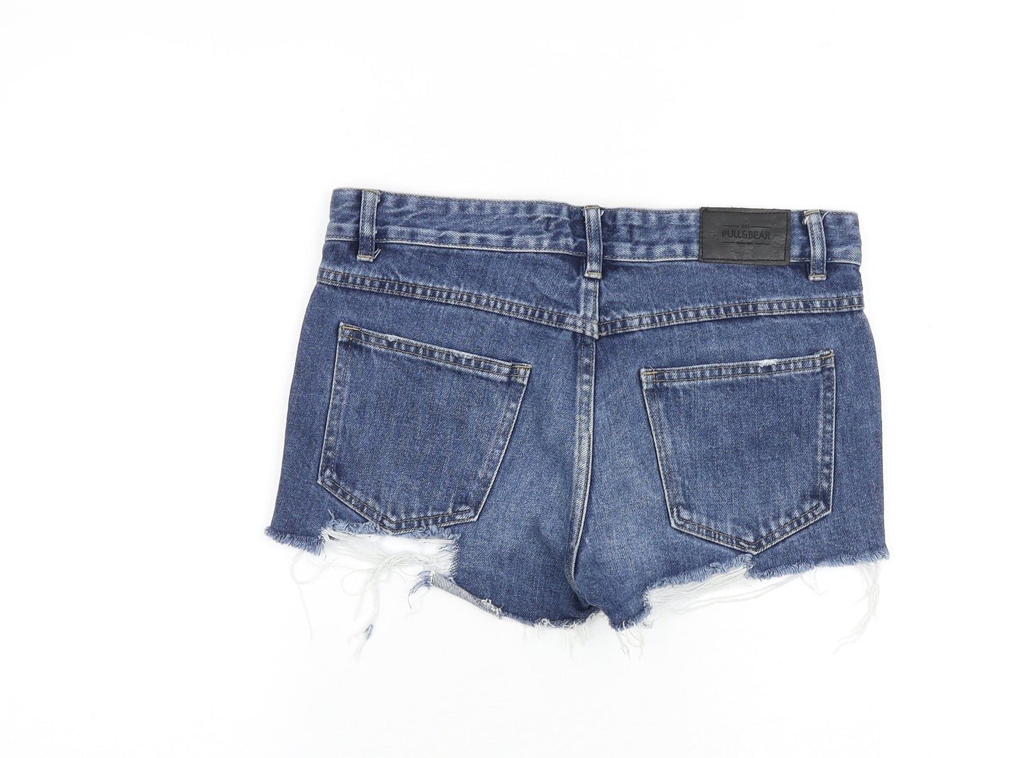 Pull&Bear Womens Blue 100% Cotton Cut-Off Shorts Size 8 Regular Zip - Distressed