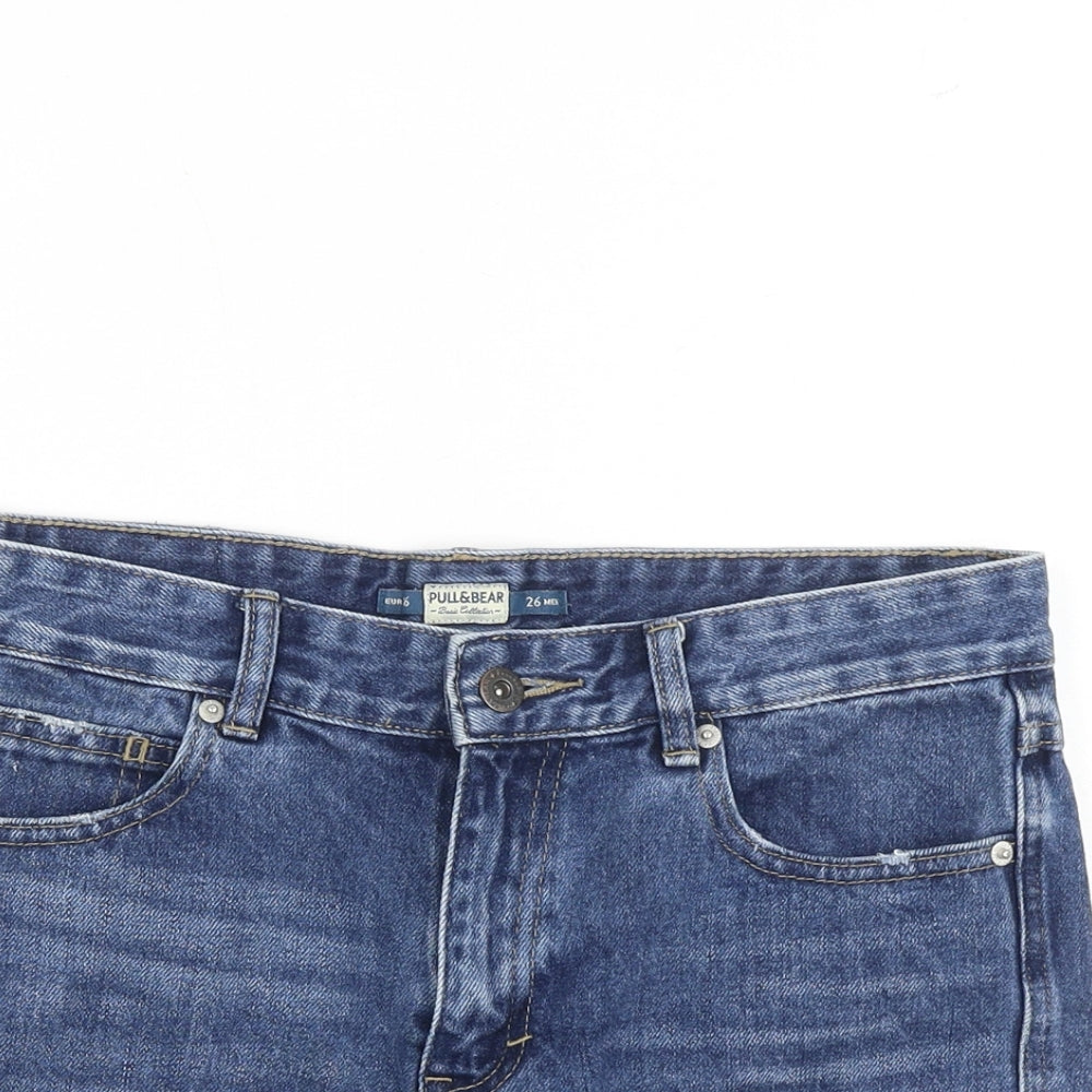 Pull&Bear Womens Blue 100% Cotton Cut-Off Shorts Size 8 Regular Zip - Distressed