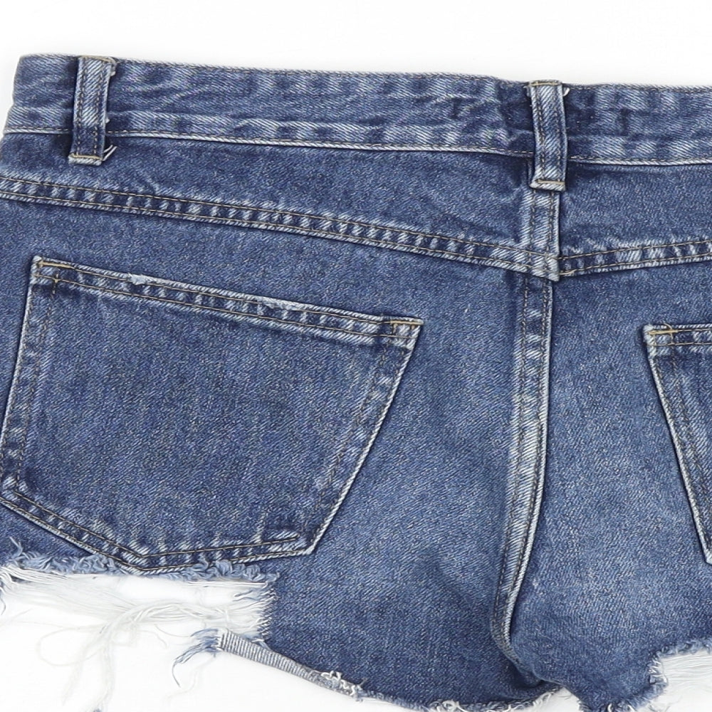 Pull&Bear Womens Blue 100% Cotton Cut-Off Shorts Size 8 Regular Zip - Distressed