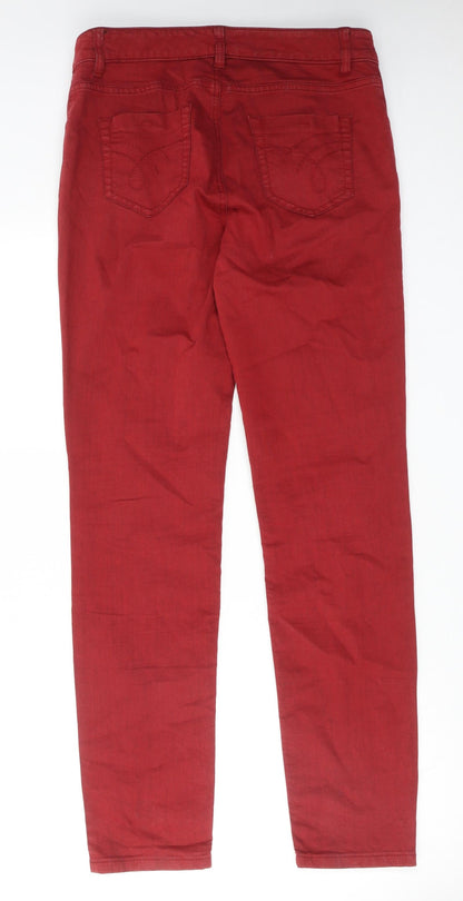 Oui Womens Red Cotton Skinny Jeans Size 14 L32 in Slim Zip