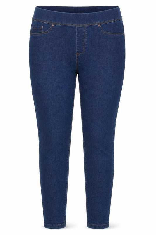 Front view of Denim & Co. women’s blue cotton jegging jeans, size UK 10, 25-inch leg regular