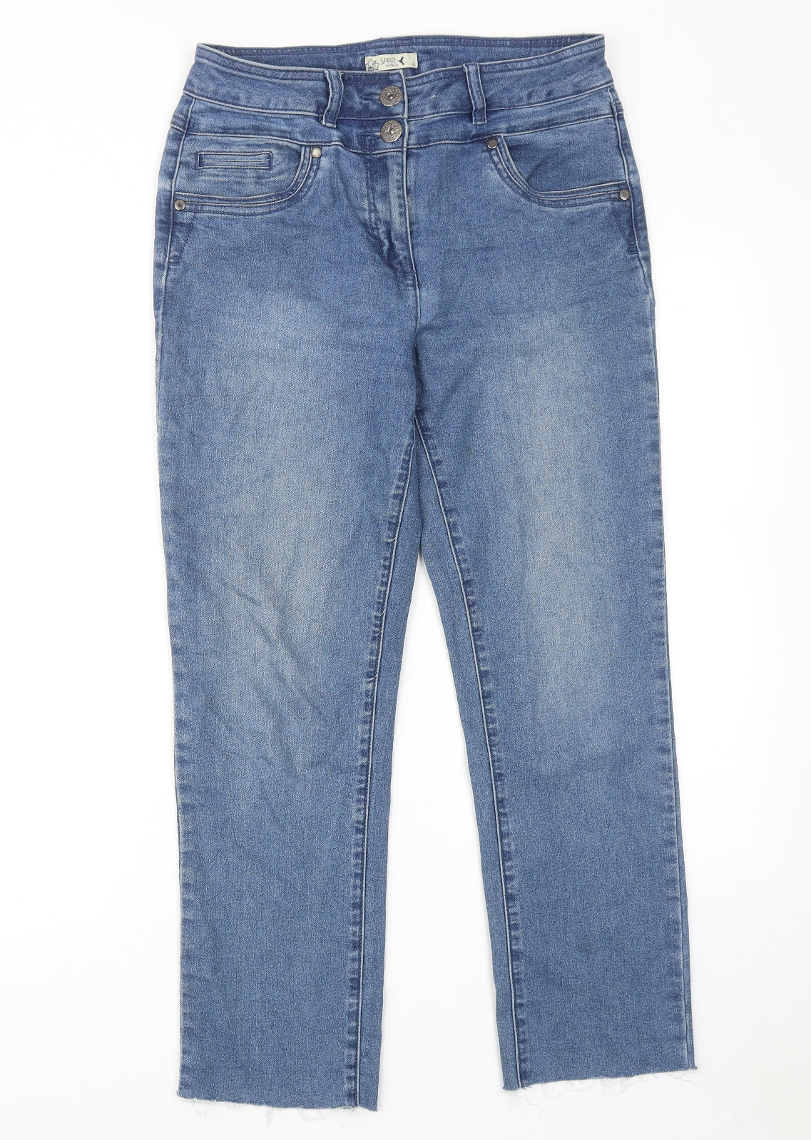 M&Co Womens Blue Cotton Straight Jeans Size 10 L26 in Regular Zip