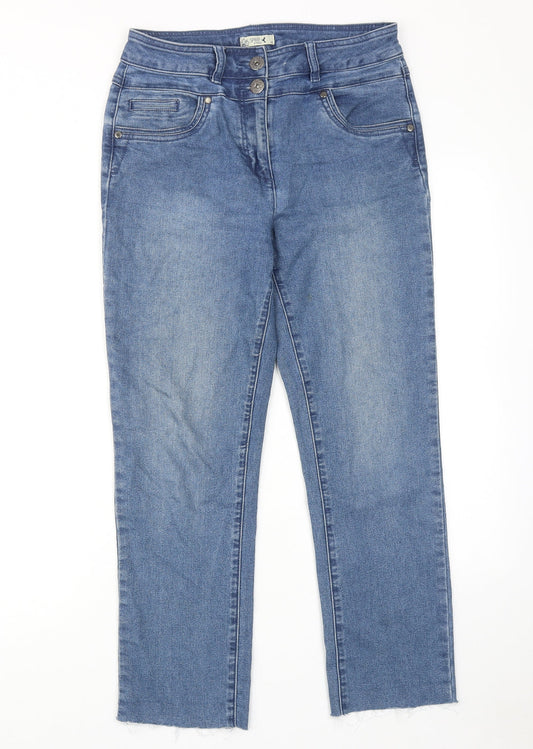 M&Co Womens Blue Cotton Straight Jeans Size 10 L26 in Regular Zip
