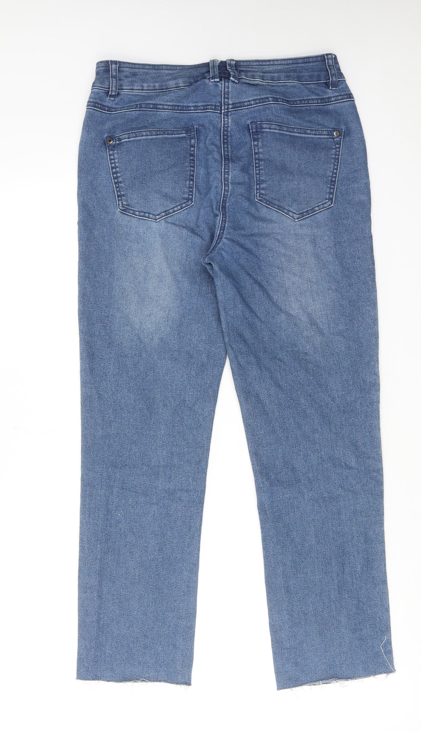 M&Co Womens Blue Cotton Straight Jeans Size 10 L26 in Regular Zip