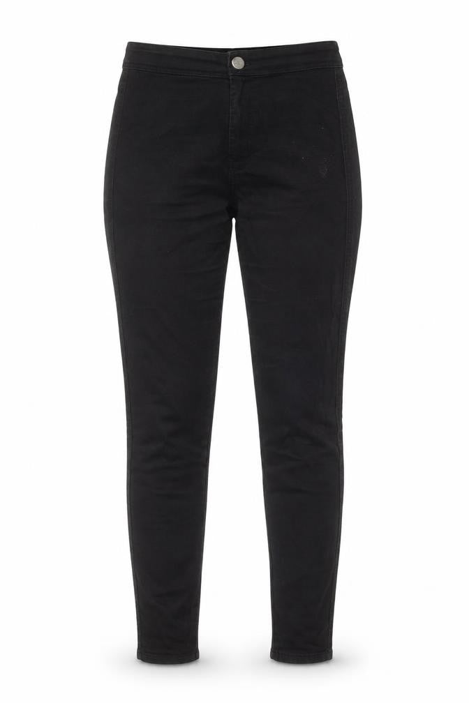Front view of ASOS women’s black cotton skinny jeans, size UK 28, in, 32-inch leg regular zip