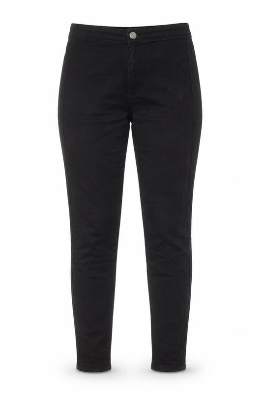Front view of ASOS women’s black cotton skinny jeans, size UK 28, in, 32-inch leg regular zip